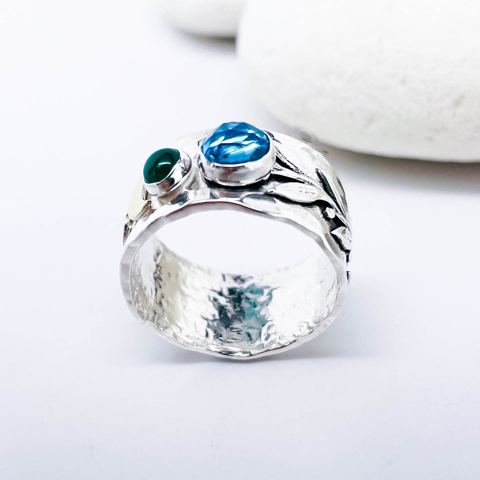 Sterling Silver Celestial Branch Ring - Wide Band Ring Size 9