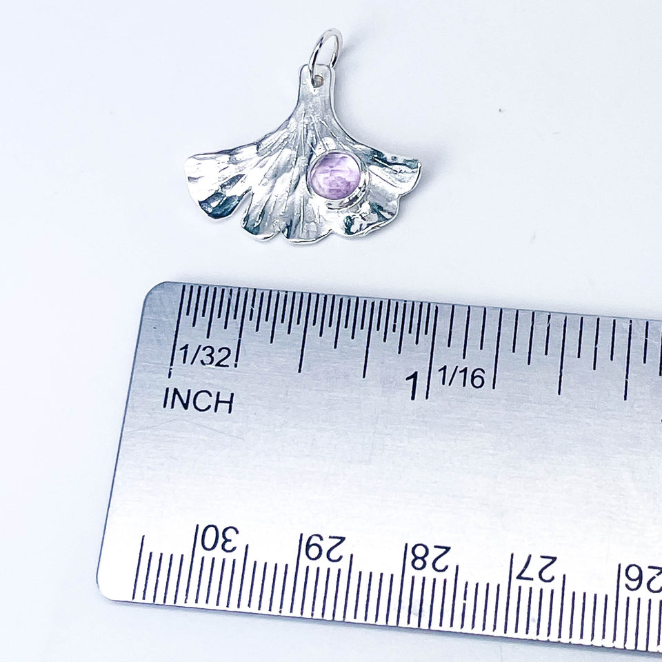 Sterling Silver Ginkgo Leaf Pendant with Amethyst