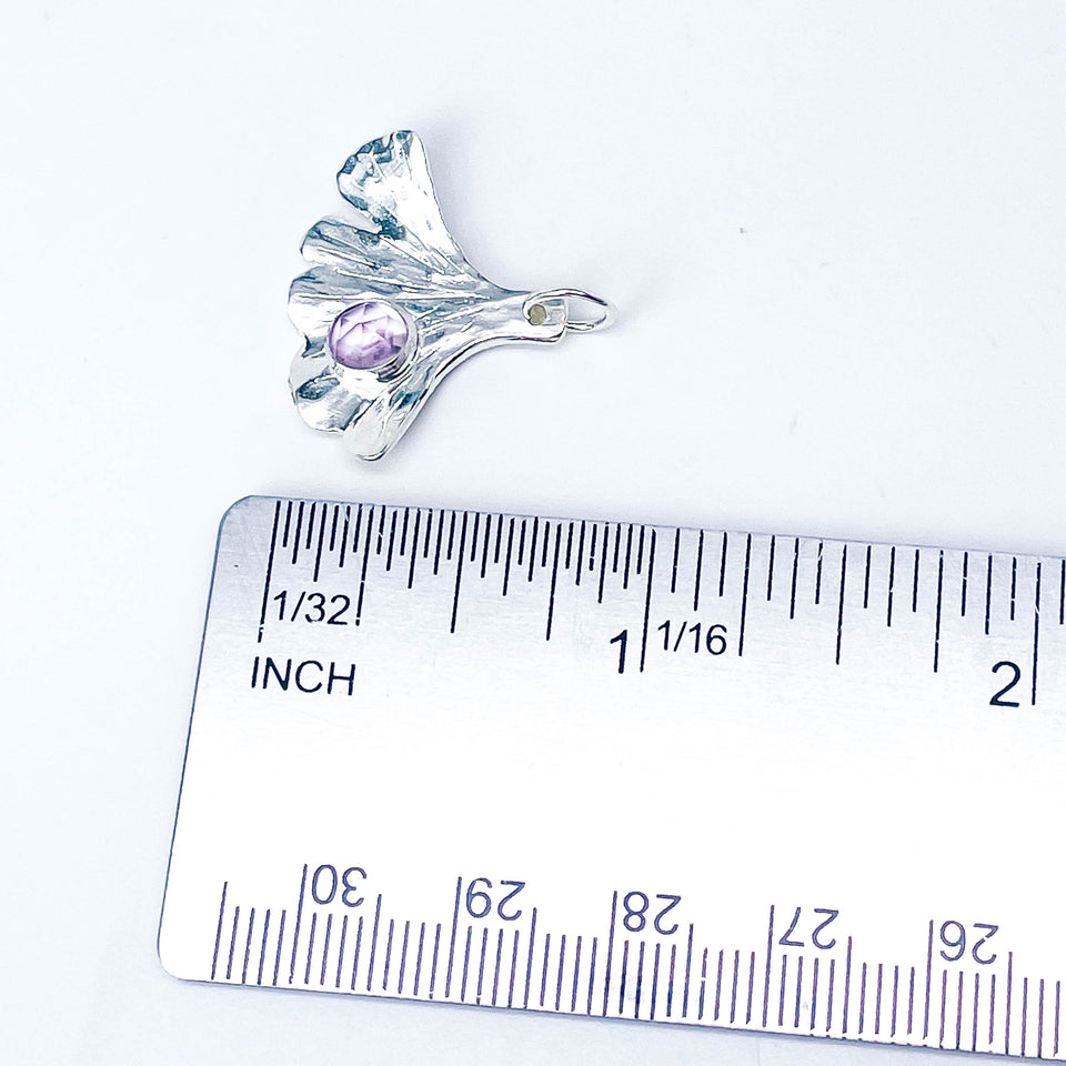 Sterling Silver Ginkgo Leaf Pendant with Amethyst