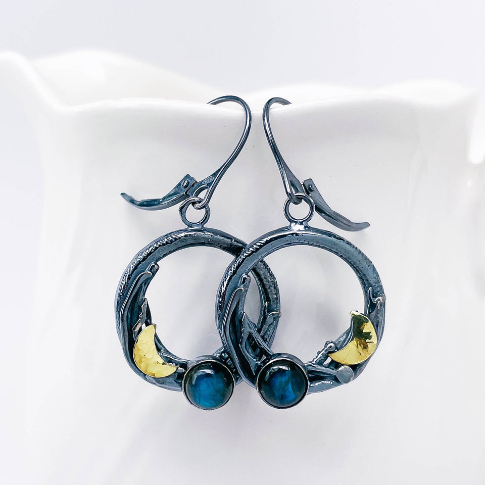 Sterling Silver Labradorite Nest Earrings - Moon Energy Talisman