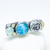 Sterling Silver Larimar Ring - 22k Gold Ring Size 7 1/2 - DawnsArtisanJewelry.com