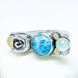 Sterling Silver Larimar Ring - 22k Gold Ring Size 7 1/2 - DawnsArtisanJewelry.com