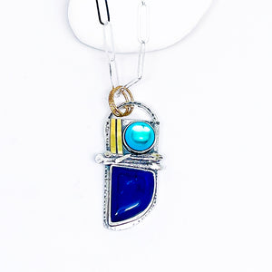 Lapis Pendant Necklace with Opalite and Gold