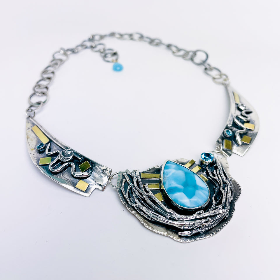 Sterling Silver Larimar Collar Statement Necklace "Nested"