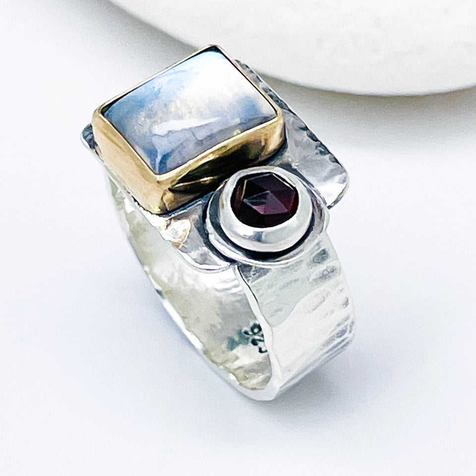 Moonstone Ring Sterling Silver/14k  Size 7 - Intuition Talisman