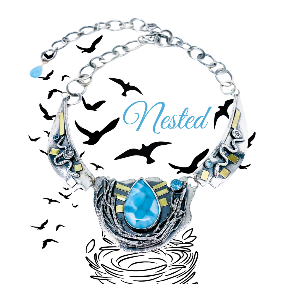 Sterling Silver Larimar Collar Statement Necklace "Nested"