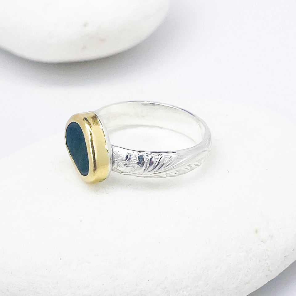 Sterling Silver/18k Basalt Ring Size 7 - Transformation Talisman