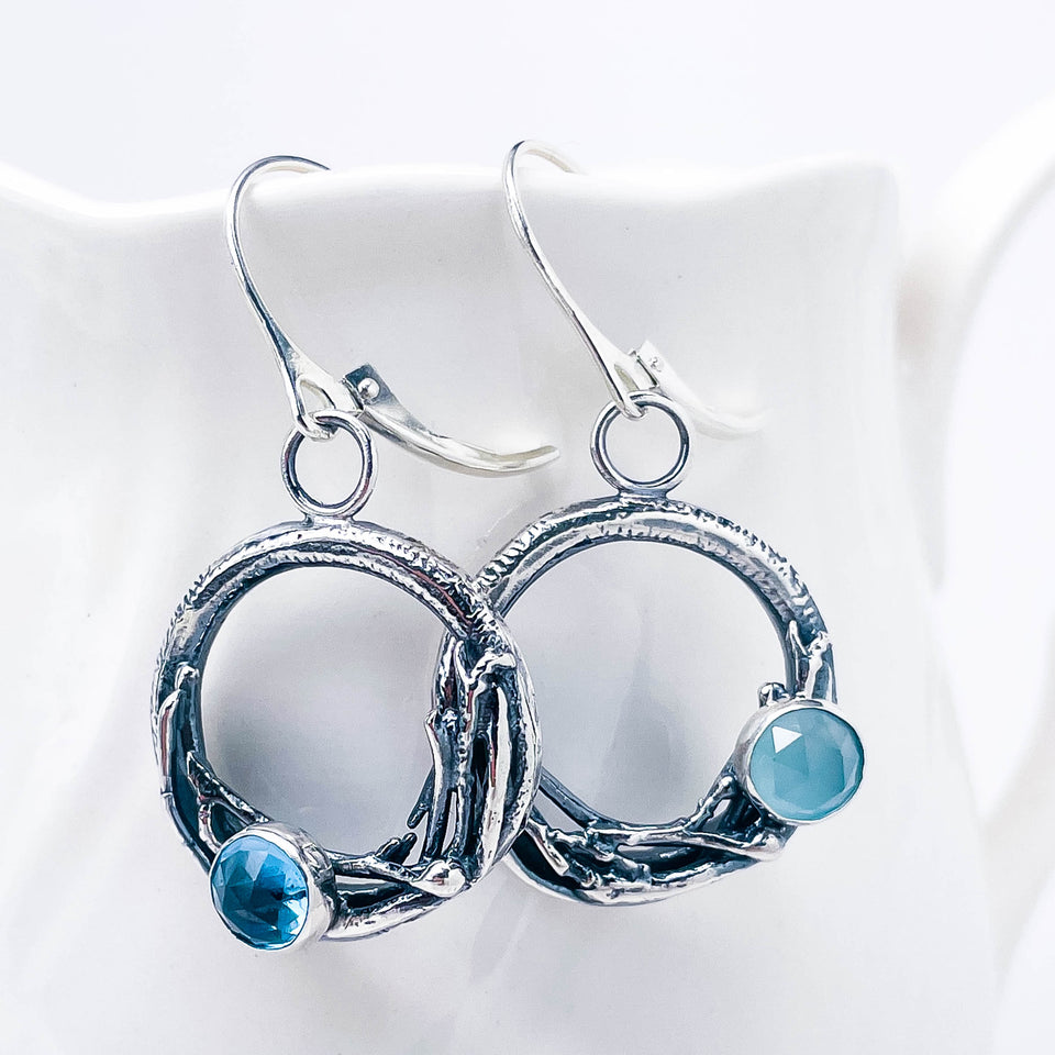Blue Topaz and Chalcedony Nest Earrings - Lunar Tide Talisman