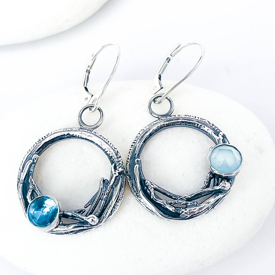 Blue Topaz and Chalcedony Nest Earrings - Lunar Tide Talisman