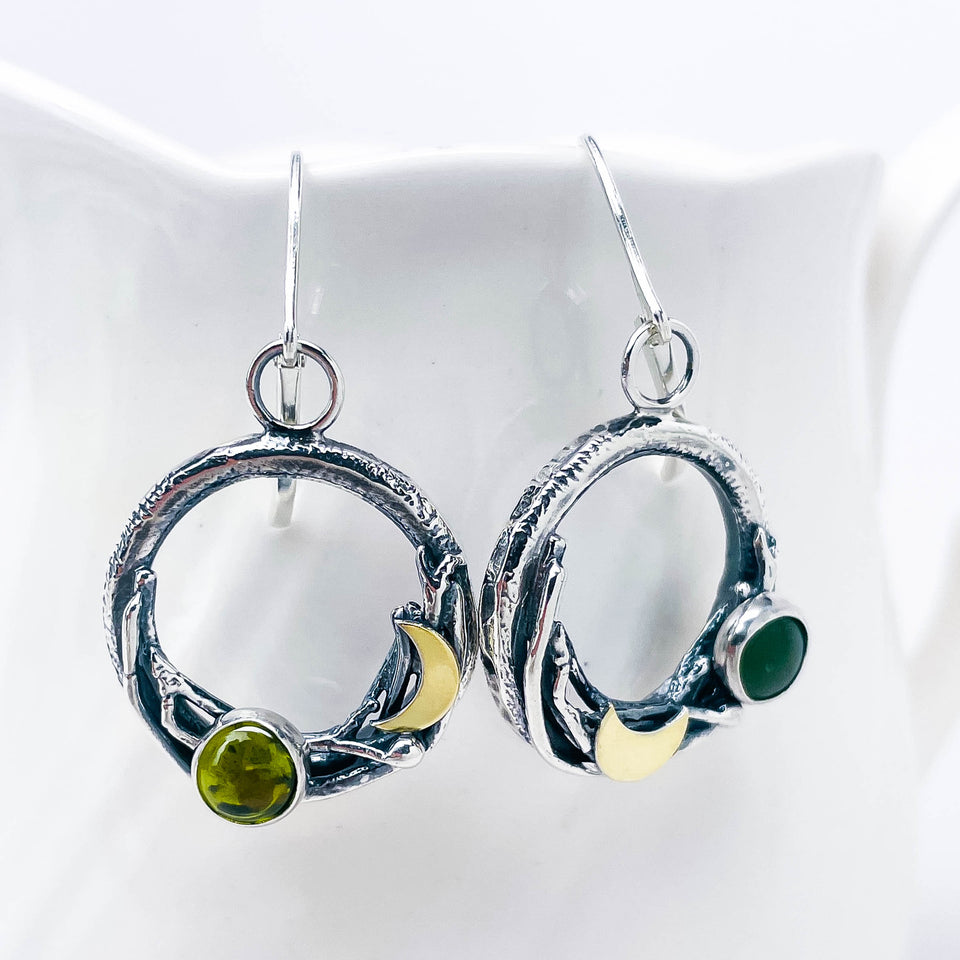 Jade and Peridot Nest Earrings - Verdant Nest
