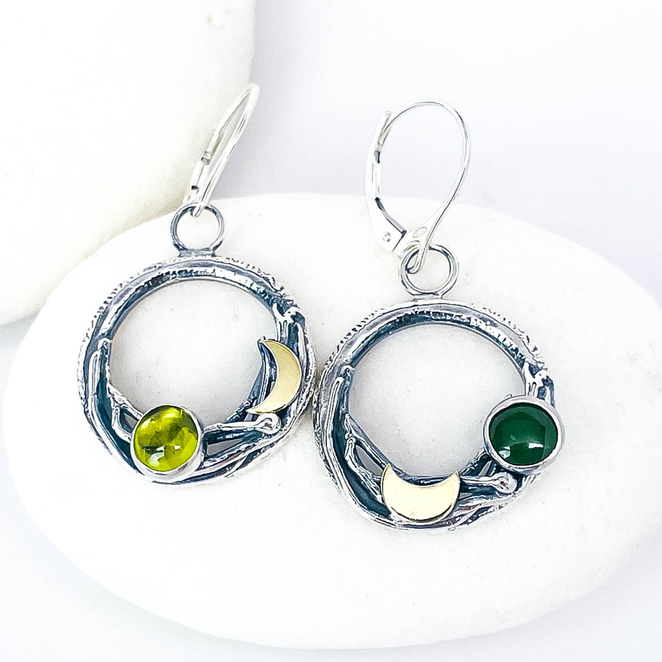 Jade and Peridot Nest Earrings - Verdant Nest