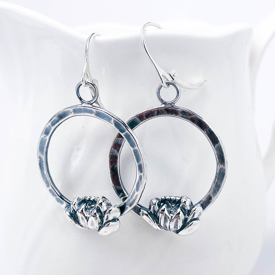 Sterling Silver Lotus Flower Earrings - Dangle Earrings
