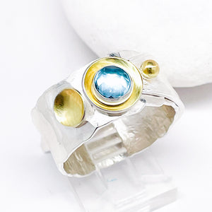 Sterling Silver Blue Topaz  Ring With Gold Size 9
