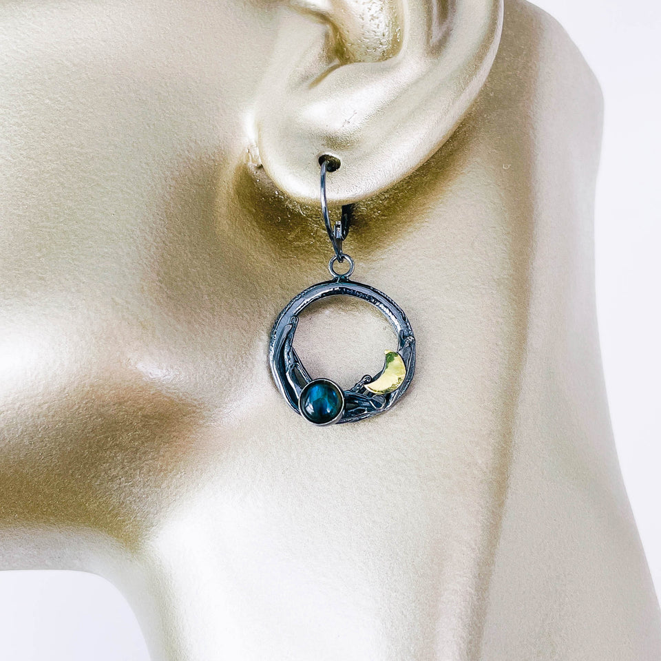 Sterling Silver Labradorite Nest Earrings - Moon Energy Talisman