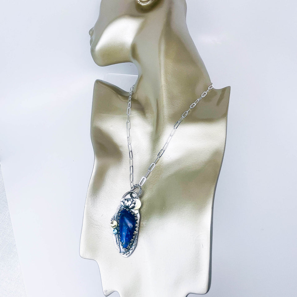 Sterling Silver Lapis Lotus Necklace - Wisdom Talisman