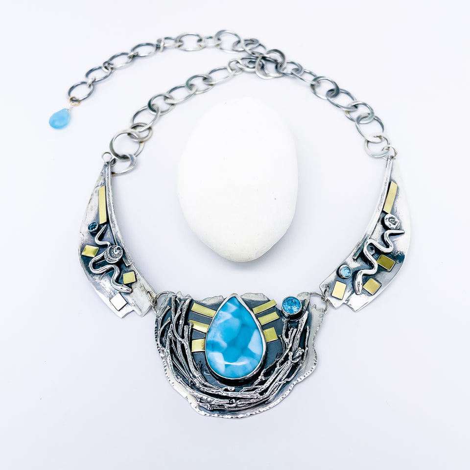 Sterling Silver Larimar Collar Statement Necklace "Nested"