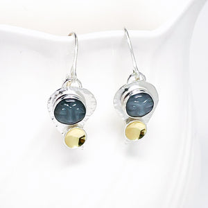 Sterling Silver Water Drop Earrings - Moon Faces and Gold