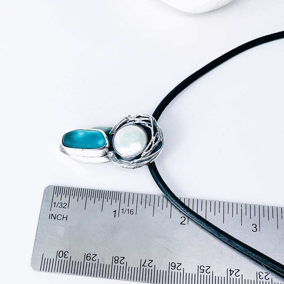 Sterling Silver Sea Glass Pearl Nest Necklace - Ophelia Talisman