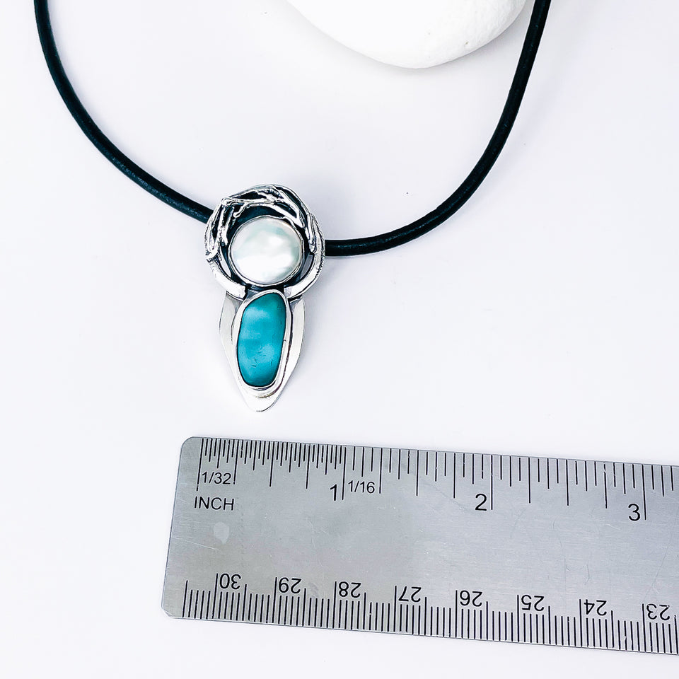 Sterling Silver Sea Glass Pearl Nest Necklace - Ophelia Talisman