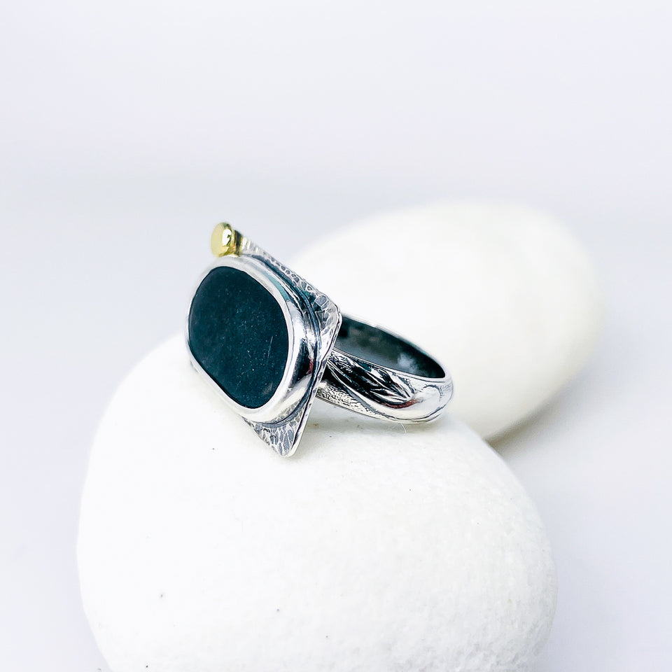 Sterling Silver Basalt Ring - Protection Talisman