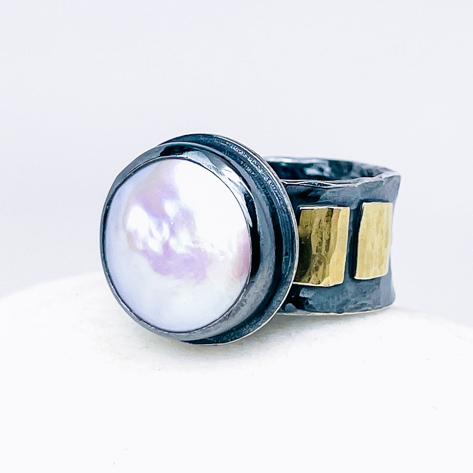 Sterling Silver Freshwater Pearl Ring - Intuition Talisman Size 7