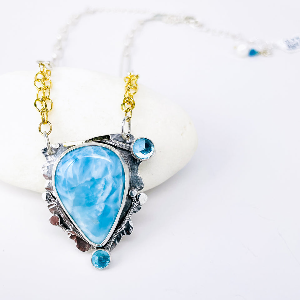 Sterling Silver Larimar Necklace - Serenity Talisman