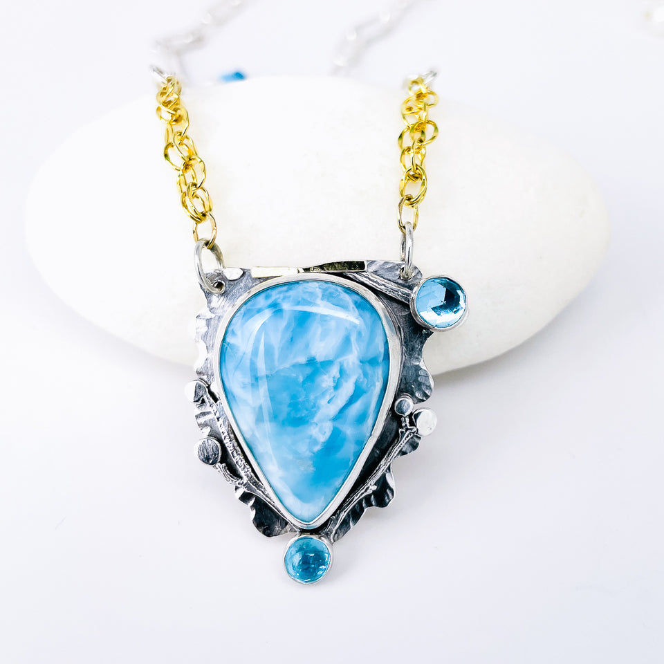 Sterling Silver Larimar Necklace - Serenity Talisman