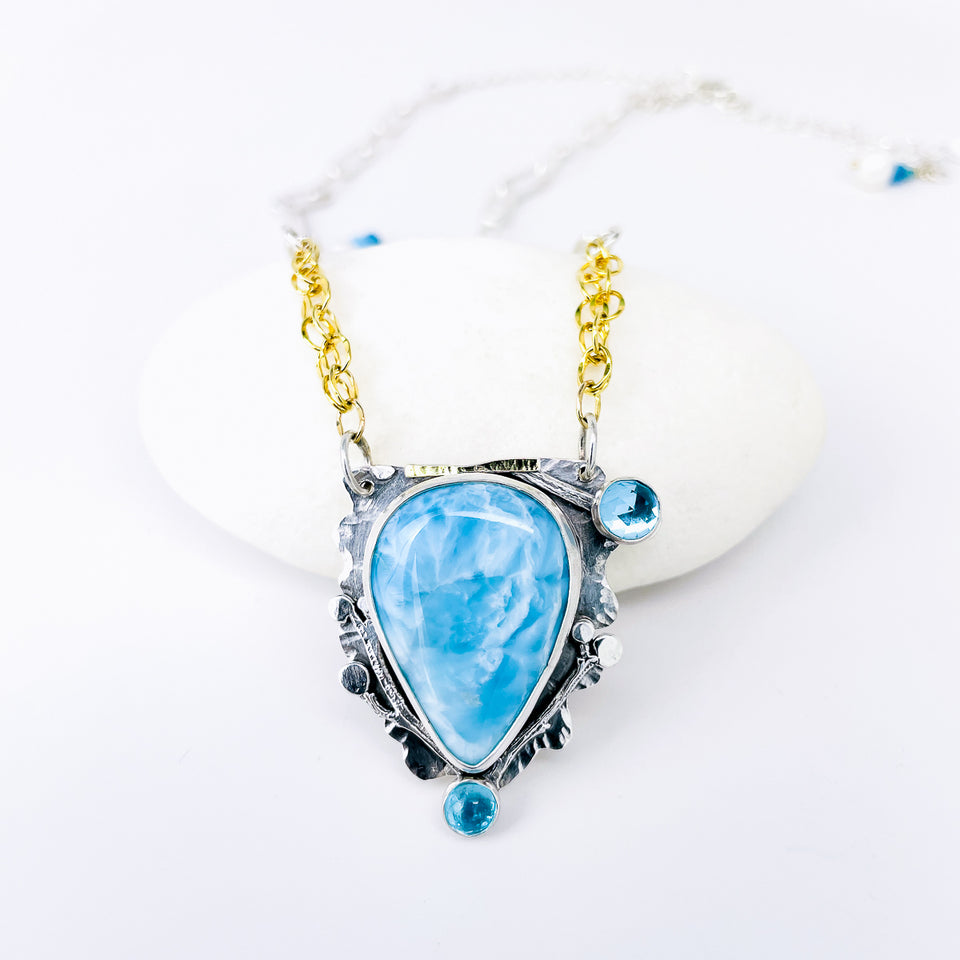 Sterling Silver Larimar Necklace - Serenity Talisman