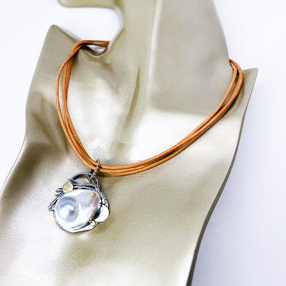 Sterling Silver Mabe Pearl Necklace - Stillness Talisman