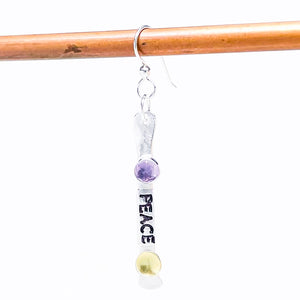 Sterling Silver “Peace” Earring "Words Wisdom Totem Collection" w/Amethyst