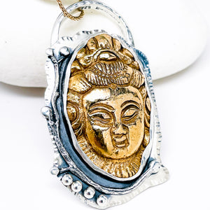 Quan Yin Necklace Pendant - Bronze in Sterling Silver