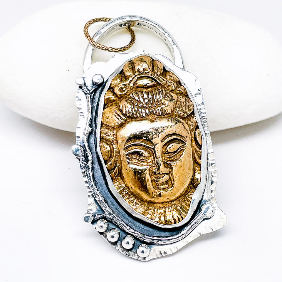 Quan Yin Necklace Pendant - Bronze in Sterling Silver