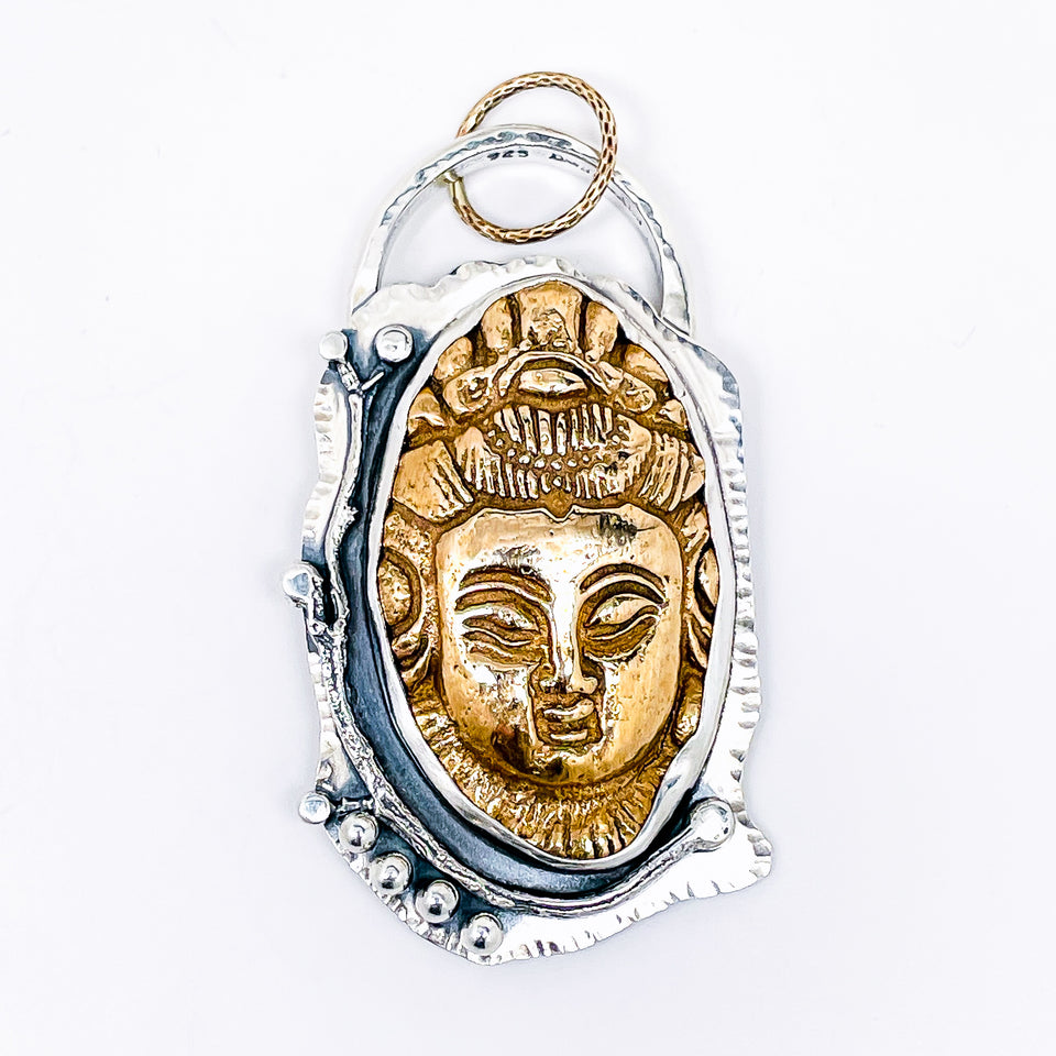 Quan Yin Necklace Pendant - Bronze in Sterling Silver