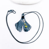 Sterling Silver Gunmetal Ginkgo Pendant - Peridot