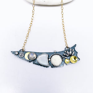 Sterling Silver Cat In The Cradle Statement Necklace (Gunmetal)