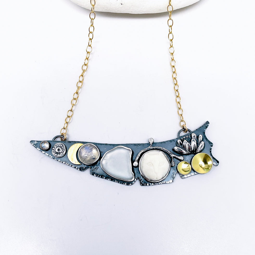 Sterling Silver Cat In The Cradle Statement Necklace (Gunmetal)