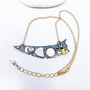 Sterling Silver Cat In The Cradle Statement Necklace (Gunmetal)