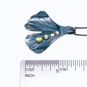 Sterling Silver Gunmetal Ginkgo Pendant - Peridot