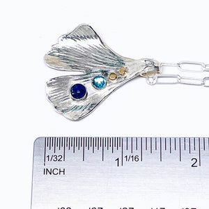 Blue Topaz Sterling Silver Ginkgo Pendant - Lapis, 14K Gold