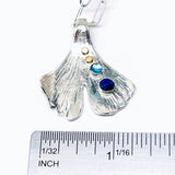 Blue Topaz Sterling Silver Ginkgo Pendant - Lapis, 14K Gold