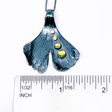 Sterling Silver Gunmetal Ginkgo Pendant - Peridot