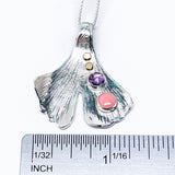 Peruvian Pink Opal Sterling Silver Ginkgo Pendant - Amethyst and Peruvian Opal