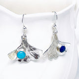 Sterling Silver Ginkgo Earrings - Turquoise and Lapis