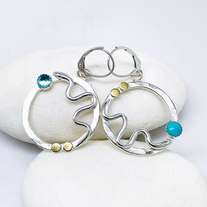 Serpent Earrings Hoop - Dangle Earrings Turquoise and Blue Topaz