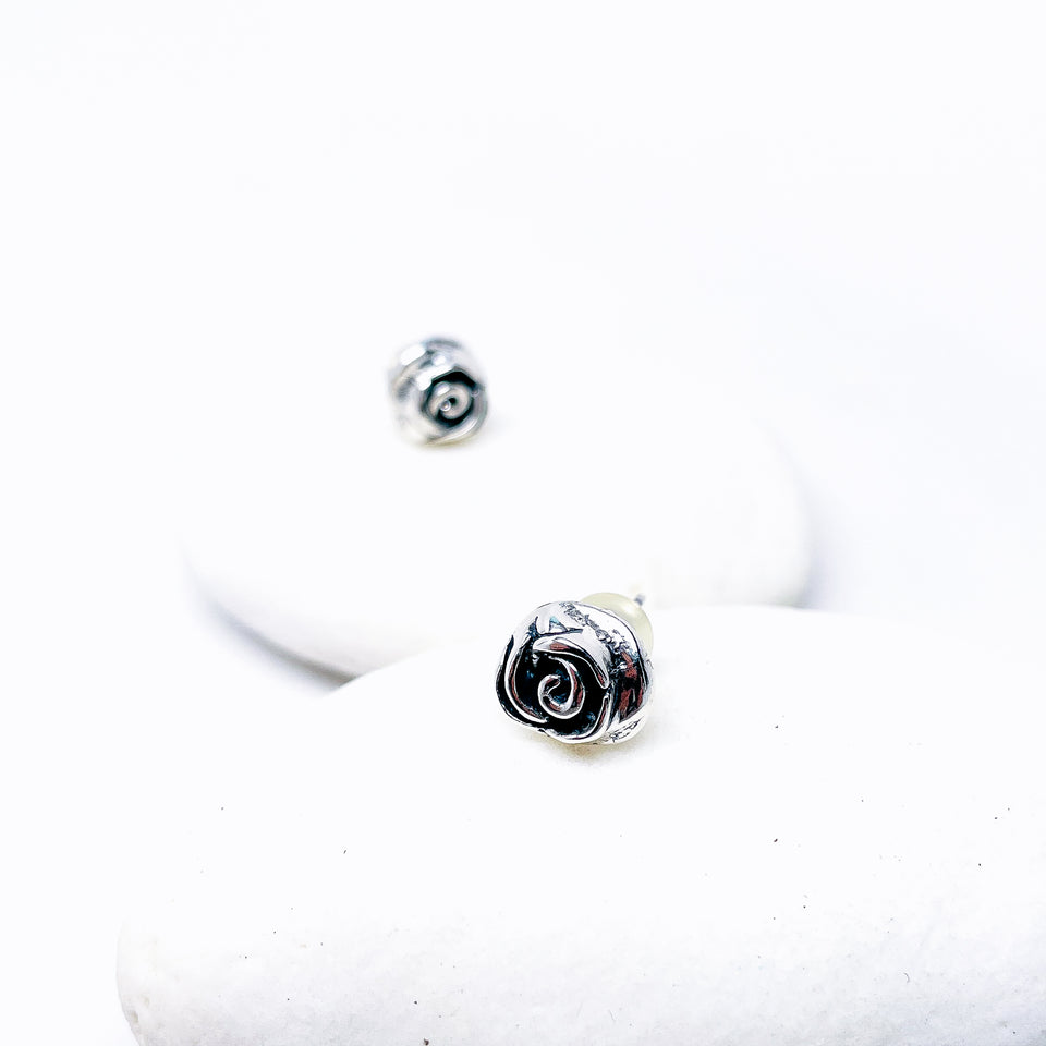 Sterling Silver Rose Earrings - Rose Sterling Silver Studs