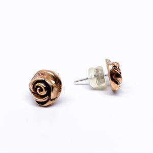 Bronze Rose Earrings - Rose Bronze Studs