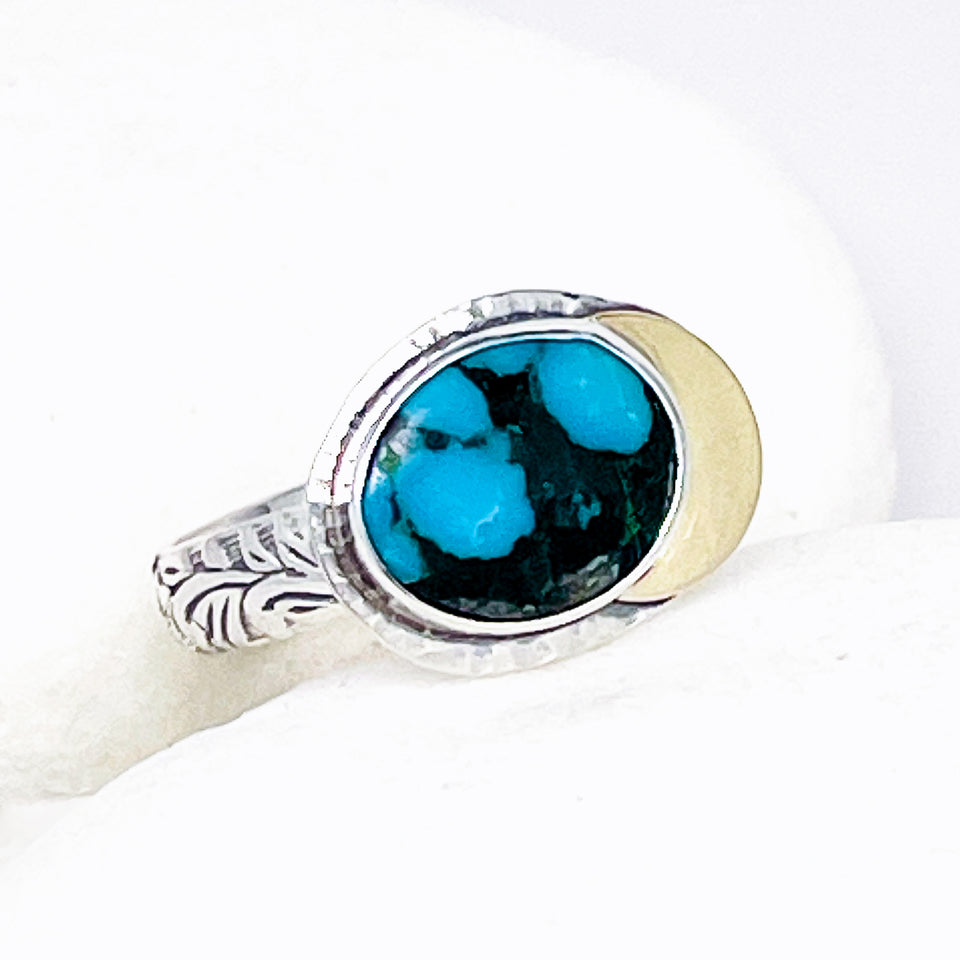 Sterling Silver Turquoise Ring - Turquoise Celestial Ring Size 6 1/2