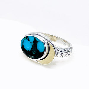 Sterling Silver Turquoise Ring - Turquoise Celestial Ring Size 6 1/2