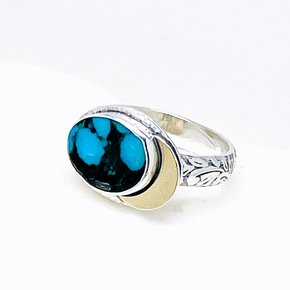 Sterling Silver Turquoise Ring - Turquoise Celestial Ring Size 6 1/2