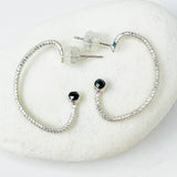 Sterling Silver Half Hoop Post Earrings - Black Spinel